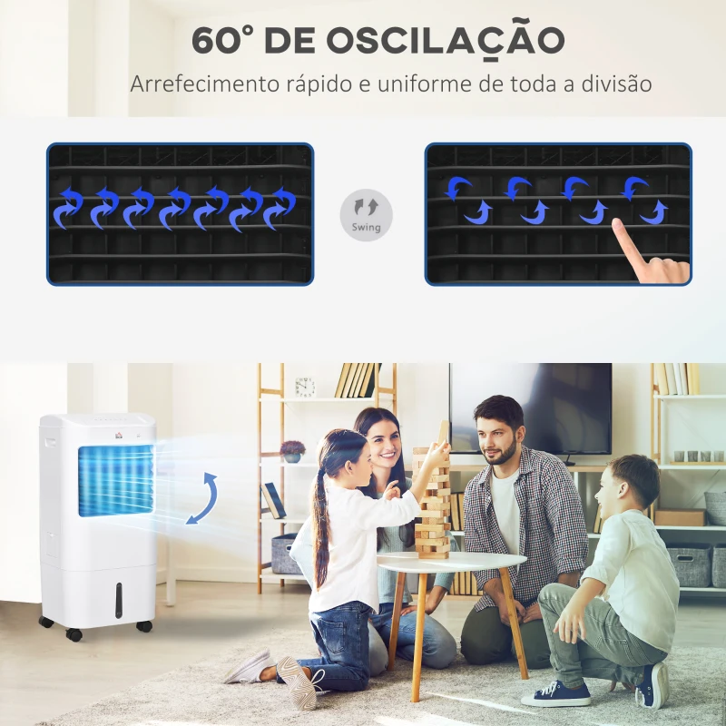 HOMCOM Climatizador Refrigerador de Ar Portátil 3 em 1 com 3 Velocidades Controlo Remoto Temporizador 7,5h Ecrã LED 37x32x78 cm Branco
