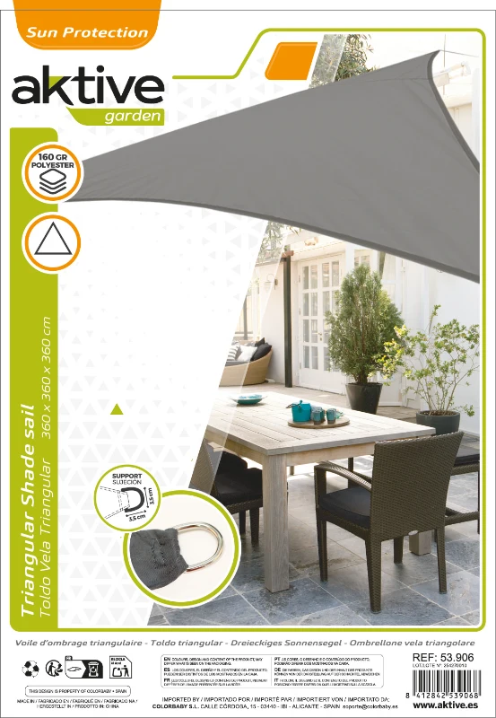 Toldo Vela Triangular de Poliéster 160 G/m², 360x360x360 Cm, Gris Antracita