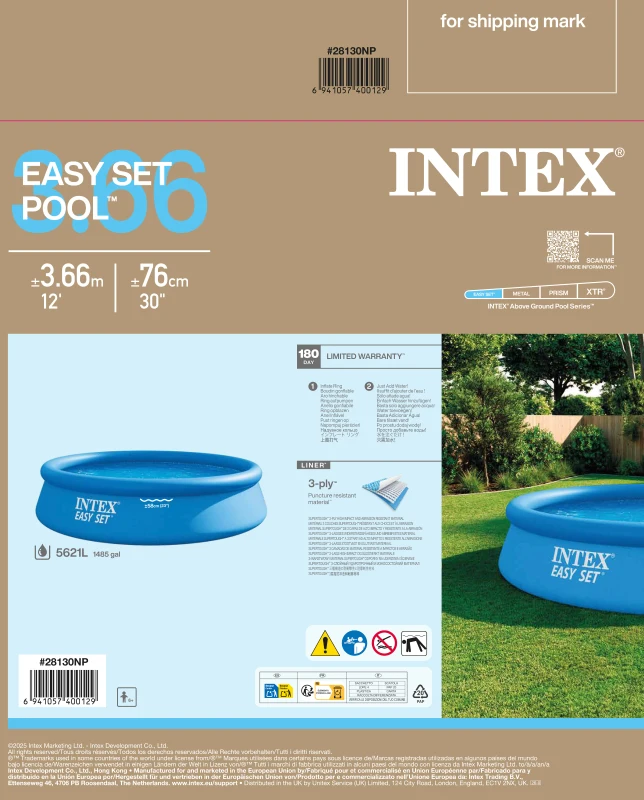 Piscina Hinchable INTEX Easy Set, 366x366x76 Cm, Azul