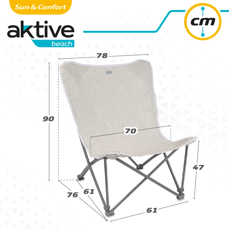 Sillón Plegable Camping Aktive XL, 78x76x90 Cm, Beige