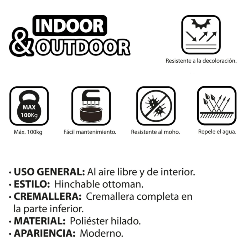 Puff Hinchable Ottoman Resistente al Agua Funda Extraíble, 53x53x23 Cm, Rojo