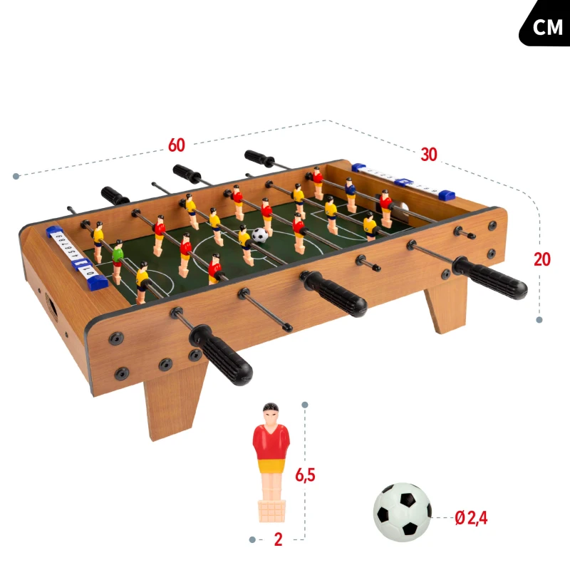 Futbolín de Madera Sobremesa 18 Jugadores, 60x30x20 Cm, Rojo y Amarillo
