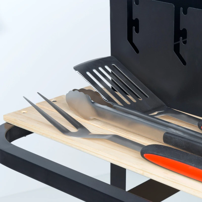 Set Utensilios Barbacoa Aktive, Acero Inoxidable con Mango Antideslizante, 41x9 Cm, Gris y Negro