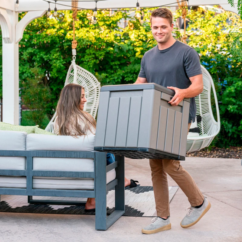 Baúl Exterior Ultrarresistente con Tapa Desmontable, 51x51x51 Cm, Gris