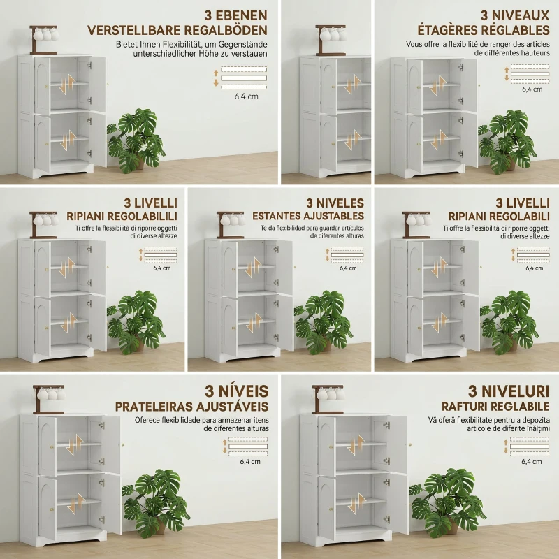 HOMCOM Comodă Bucătărie din Lemn cu 2 Dulapuri, 4 Uși, 2 Rafturi Reglabile, pentru Sala de Masă, Living, Alb