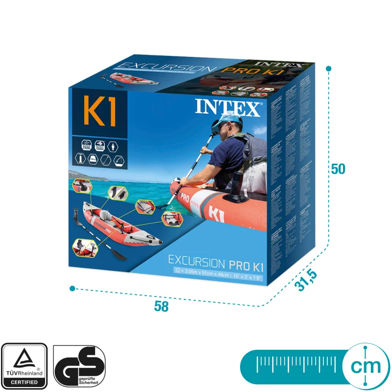 Kayak Hinchable Intex K1 Excursion Pro, 305x91x46 Cm, Naranja