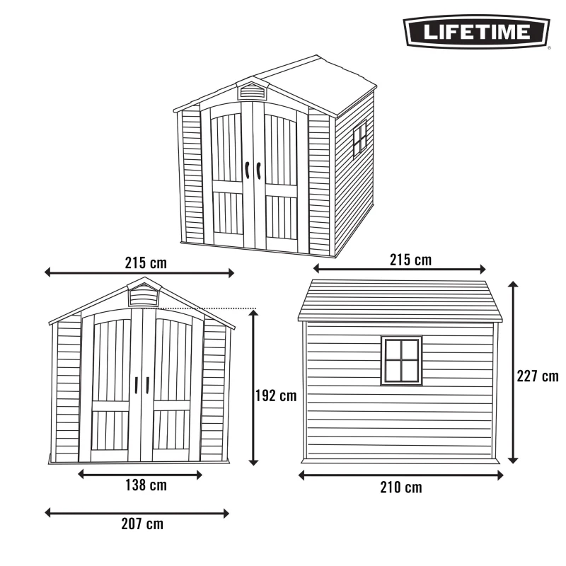 Caseta de Jardín Lifetime con Suelo, Ventanas Configurables y Estanterías, 4,4 M², Gris