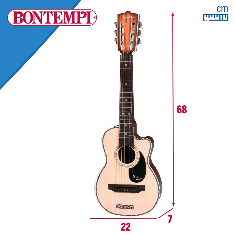 Guitarra Infantil Folk Bontempi 6 Cuerdas Afinables, 68 Cm, Madera