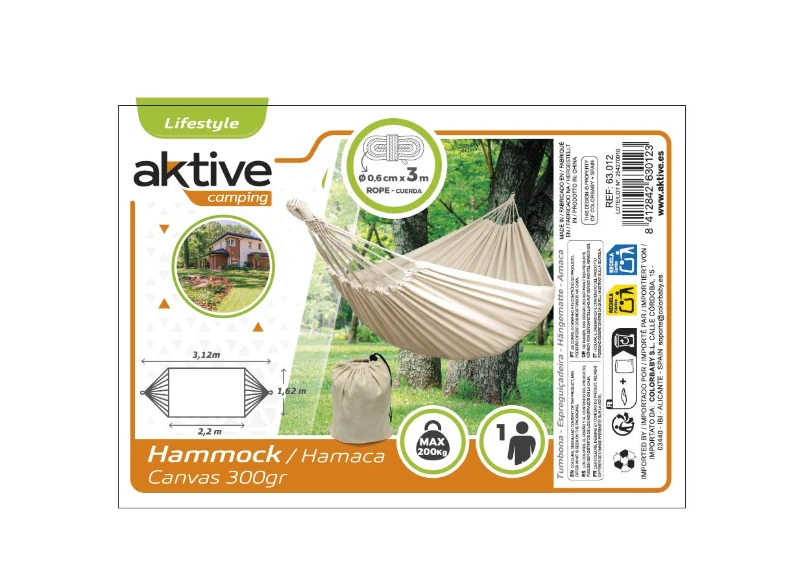 Hamaca Colgante Ultrarresistente Algodón 300 G/m2, 312x150x23 Cm, Beige