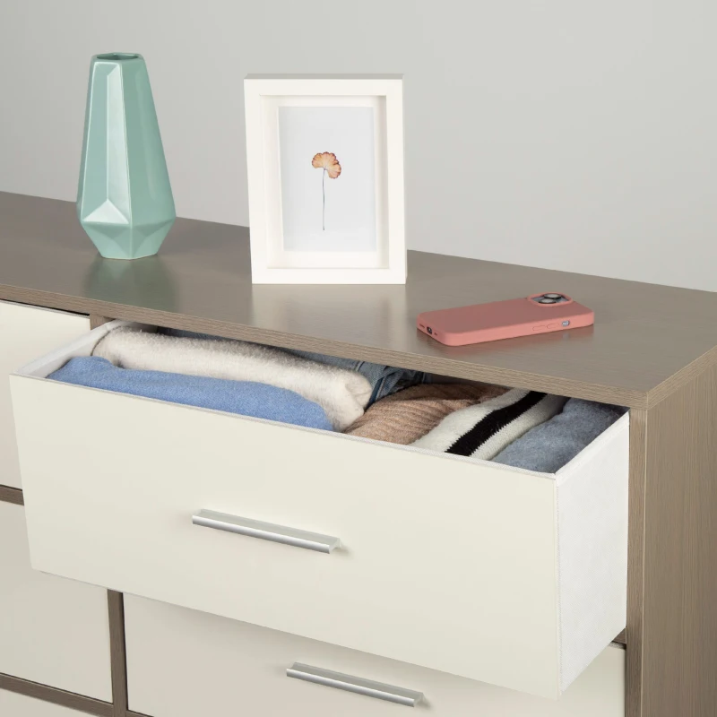 Cómoda Max Home 6 Cajones de Tela Plegables, 114x30x70 Cm, Blanco y Madera