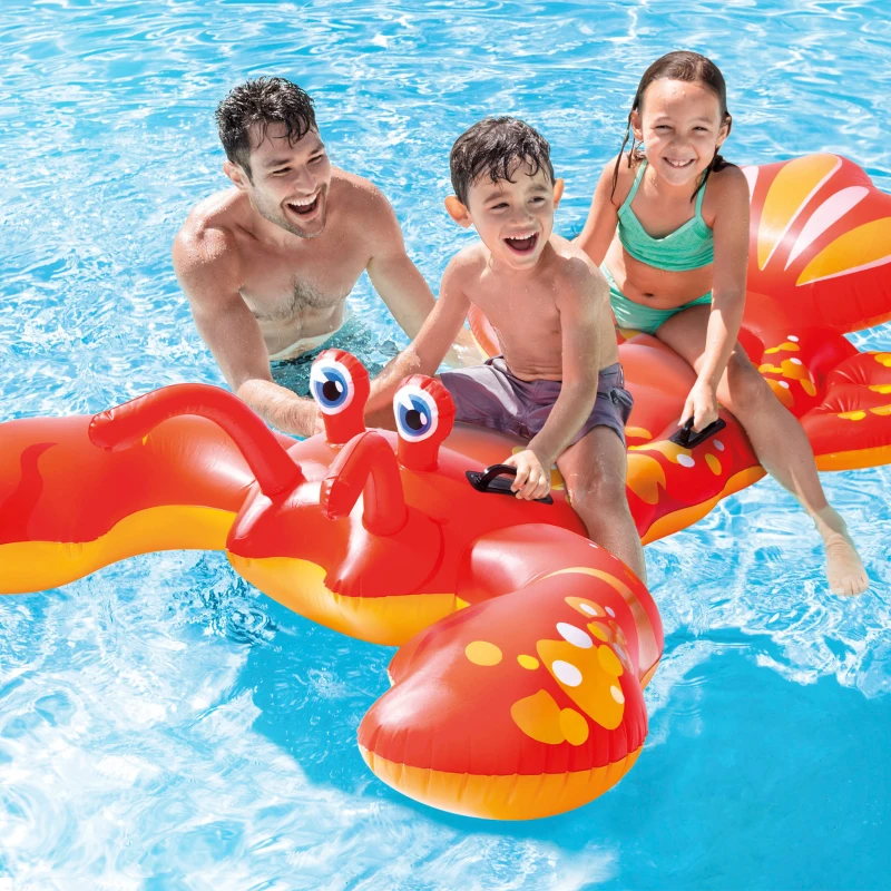 Colchoneta Hinchable Langosta INTEX con 4 Asas, 137x213 Cm, Rojo y Amarillo