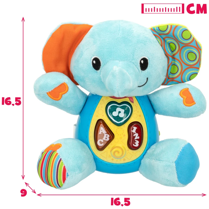 Peluche Elefante Educativo Que Habla con Luces y Sonidos, 16,5x9x16,5 Cm, Azul