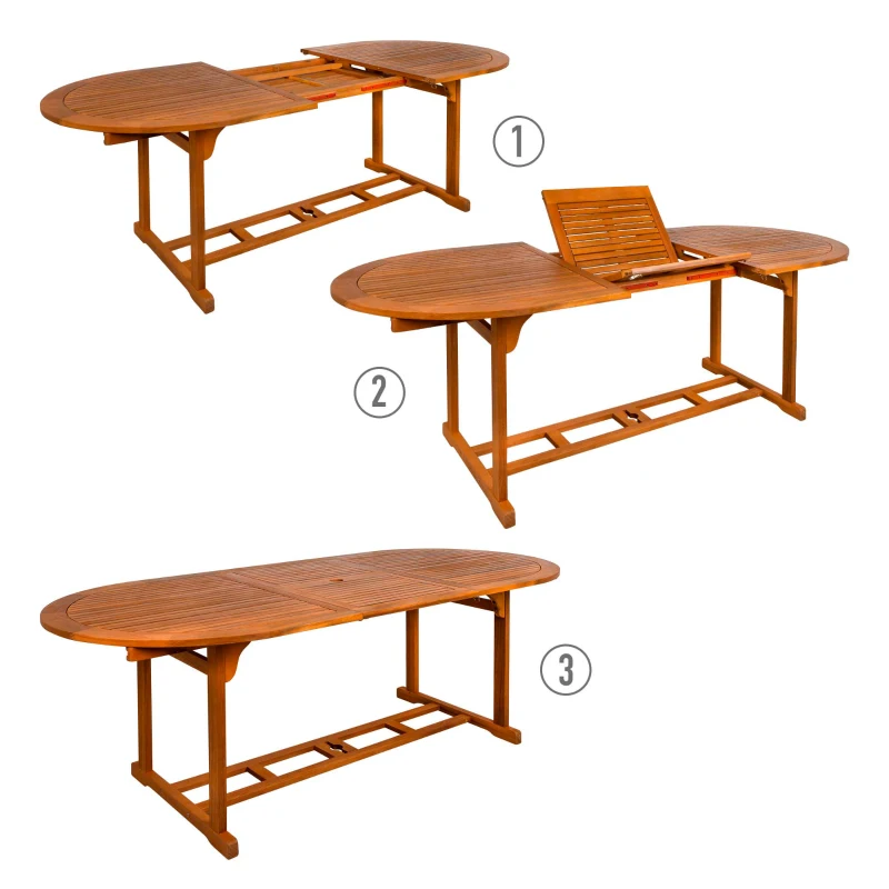 Mesa de Jardín Extensible 6-8 Comensales Acacia 150/200x90x74 Cm, Marrón