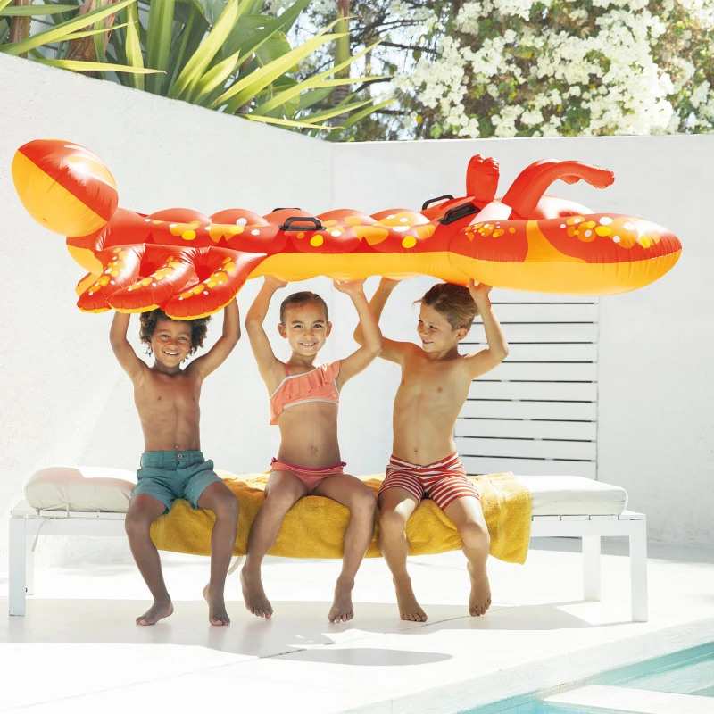 Colchoneta Hinchable Langosta INTEX con 4 Asas, 137x213 Cm, Rojo y Amarillo