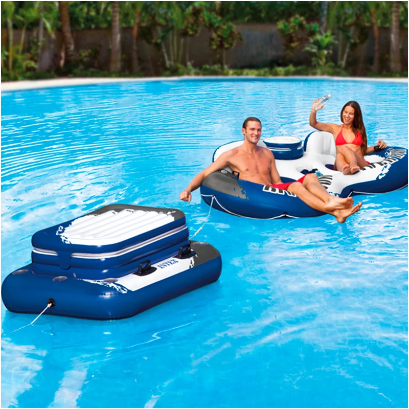 Nevera Hinchable Flotante Capacidad 45 L, 97x122 Cm, Azul/Blanco/Gris