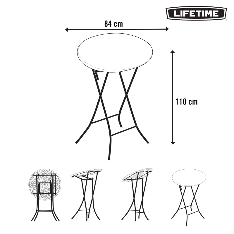 Mesa Redonda Plegable Alta Lifetime, Ø84x110 Cm, Crema