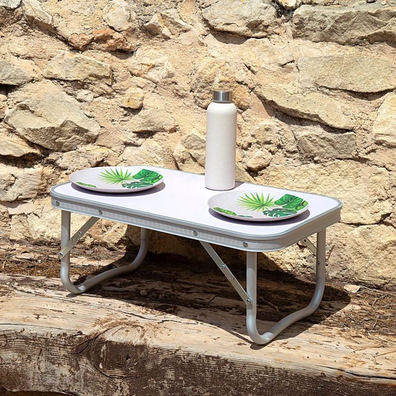 Mesa Plegable Baja de Aluminio y MDF Aktive, 56x34x24 Cm, Malva