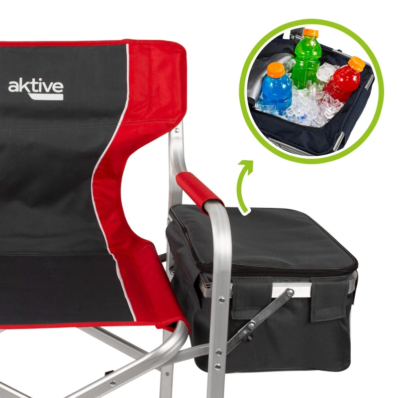 Silla Camping Director Plegable con Mesa y Bolsa Térmica, 61x52x92 Cm, Rojo y Gris