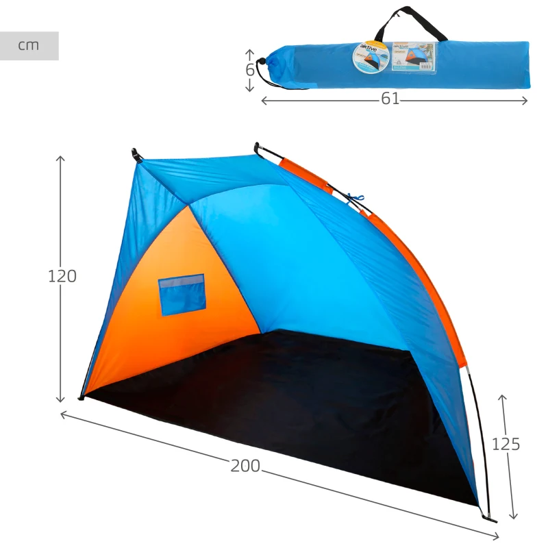 Tienda Paravientos Aktive Impermeable para 3 Personas, 200x125x120 Cm, Azul y Naranja