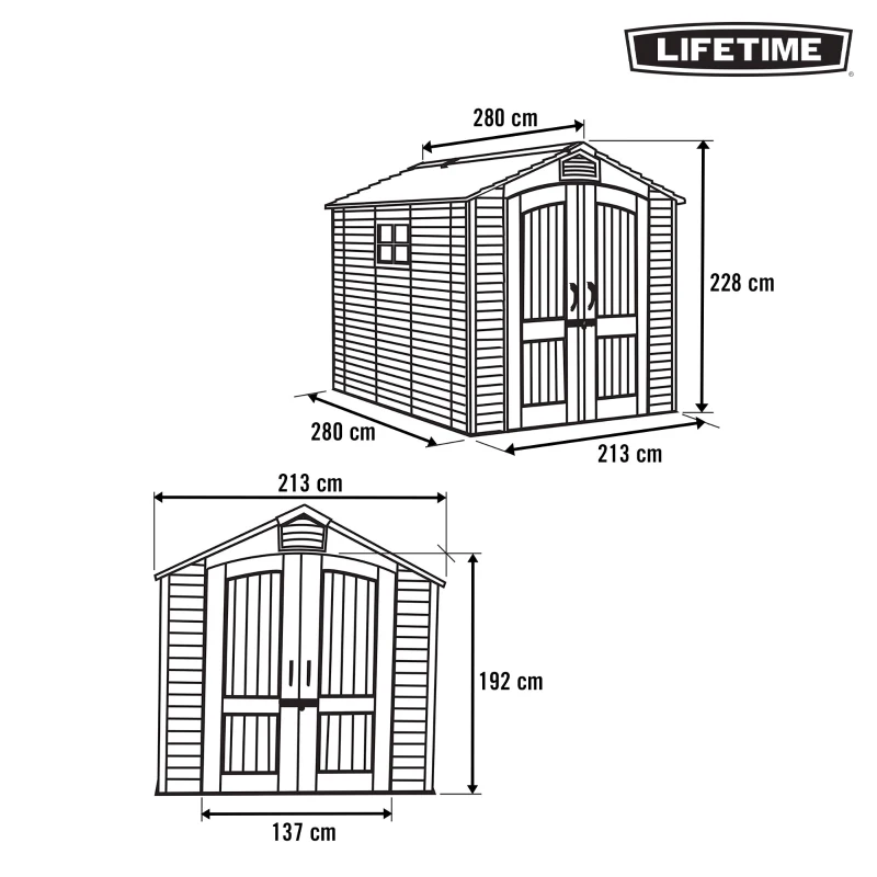 Caseta de Jardín Lifetime Polietileno Reforzado con Suelo y Estanterías 5,9 M², Beige