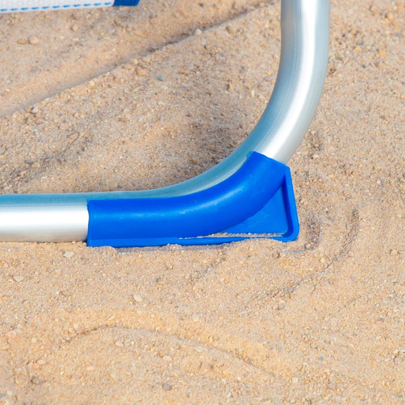 Silla Baja de Playa Plegable Reclinable 4 Posiciones con Cojín y Bolsillo, 64x11x64 Cm, Azul a Rayas