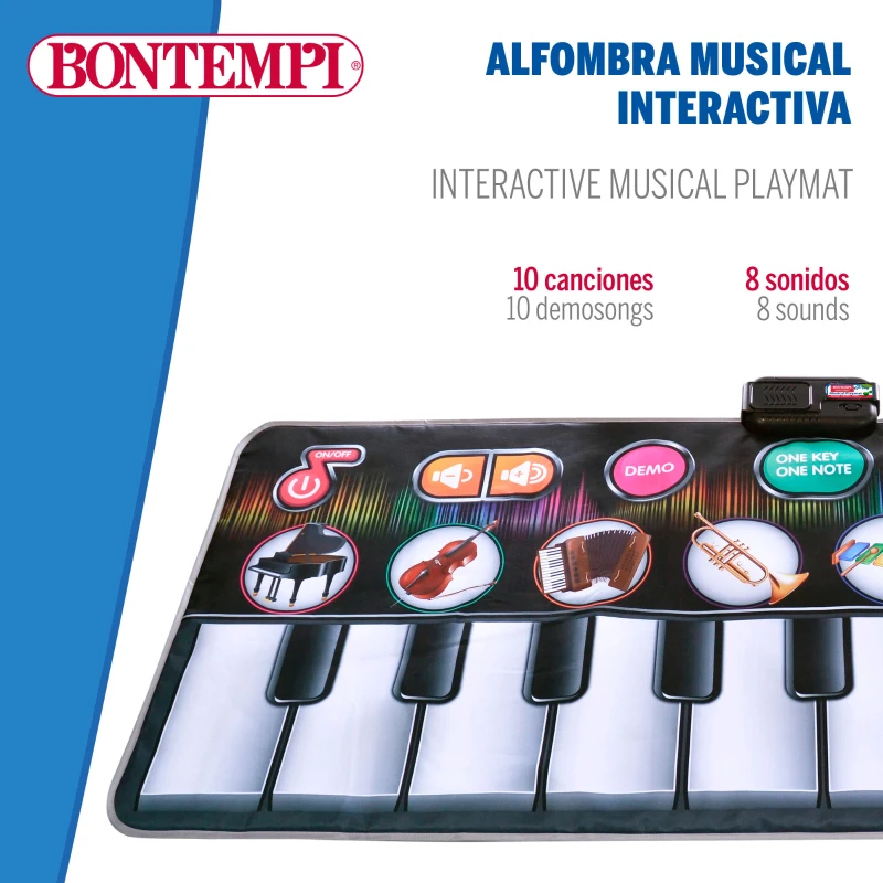 Alfombra Piano Musical Interactiva 10 Teclas y Grabación, 148x67,5x0,5 Cm, Multicolor