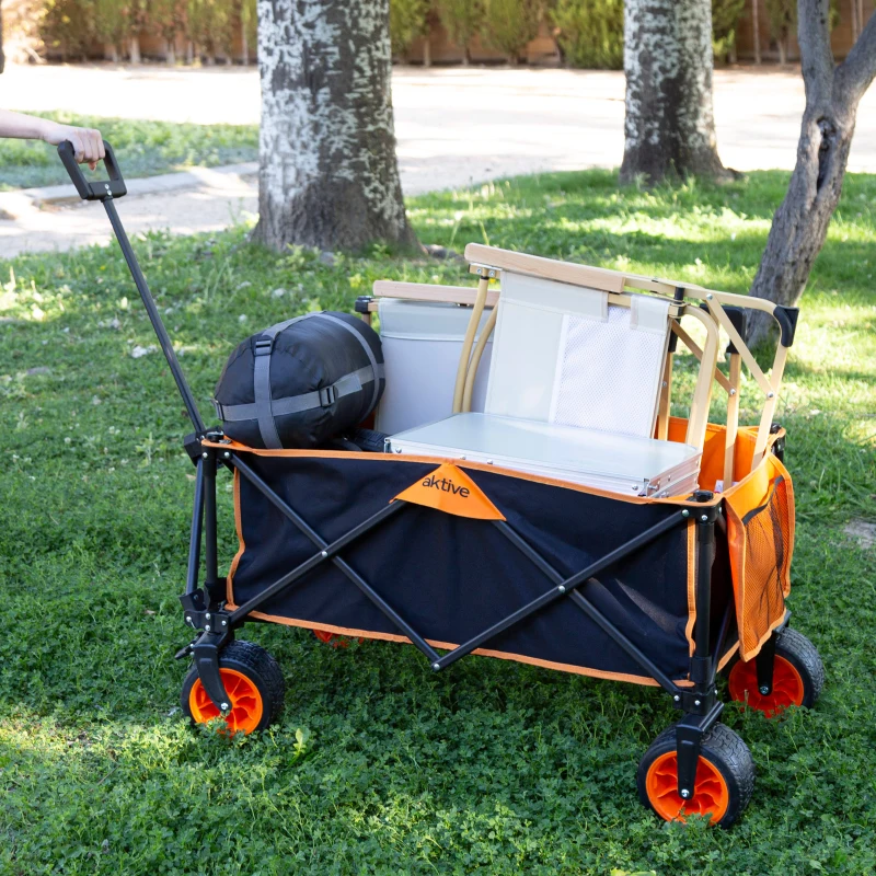 Carro Playa Plegable Aktive Ruedas 360º con Frenos Capacidad 100 Kg, 34x26,5x74,5 Cm, Azul