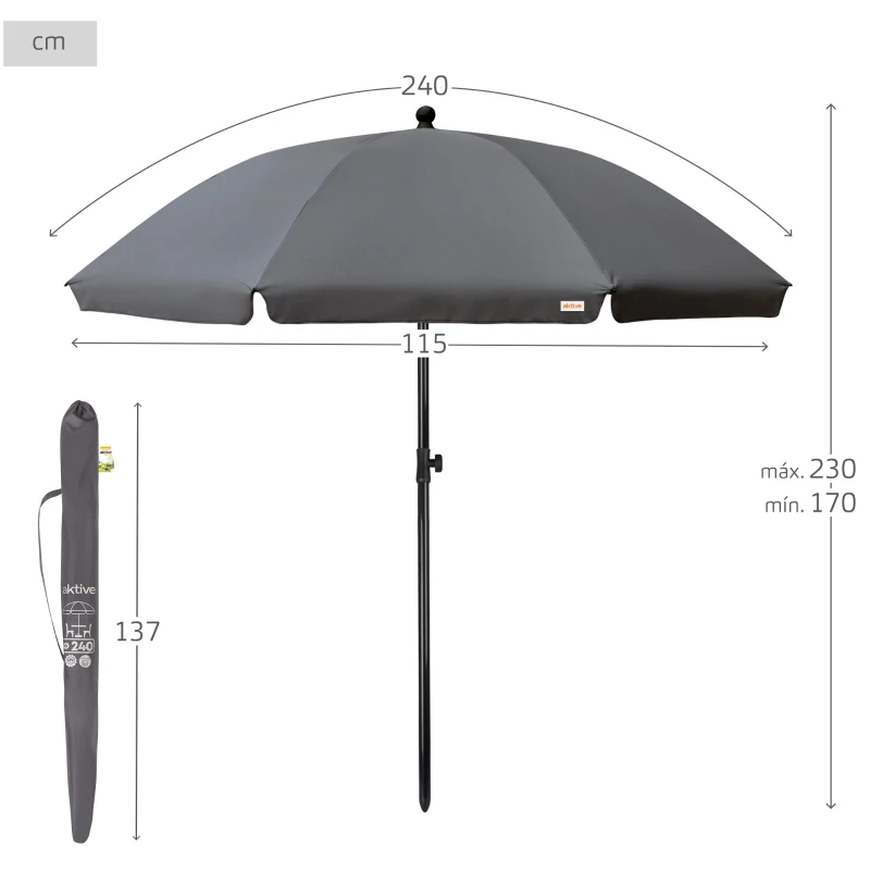 Sombrilla de Jardín Aktive Garden Protección UV30, 240x240x230 Cm, Gris