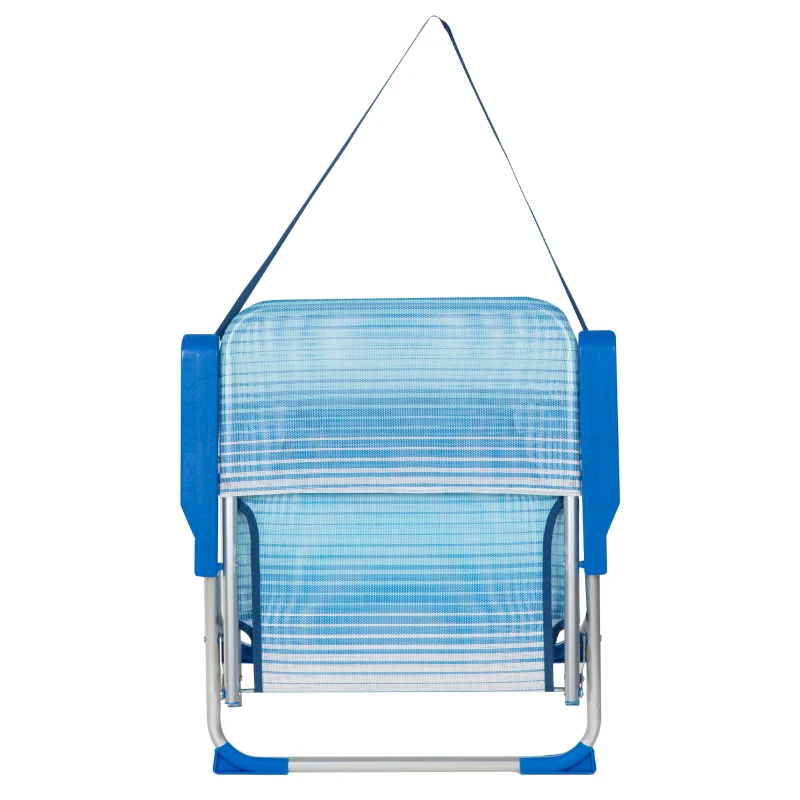 Silla de Playa Plegable Asiento Bajo Ligera, 55x6x60 Cm, Azul a Rayas