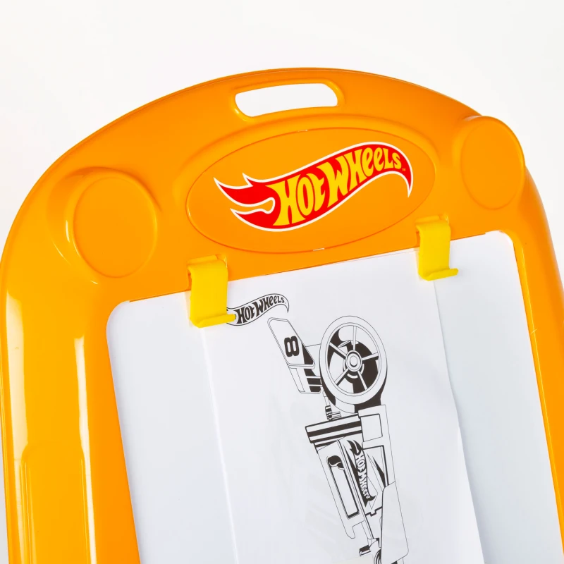 Pizarra Caballete Hot Wheels con Rotulador y Pegatinas, 57,5x7,5x61,0 Cm, Naranja y Azul