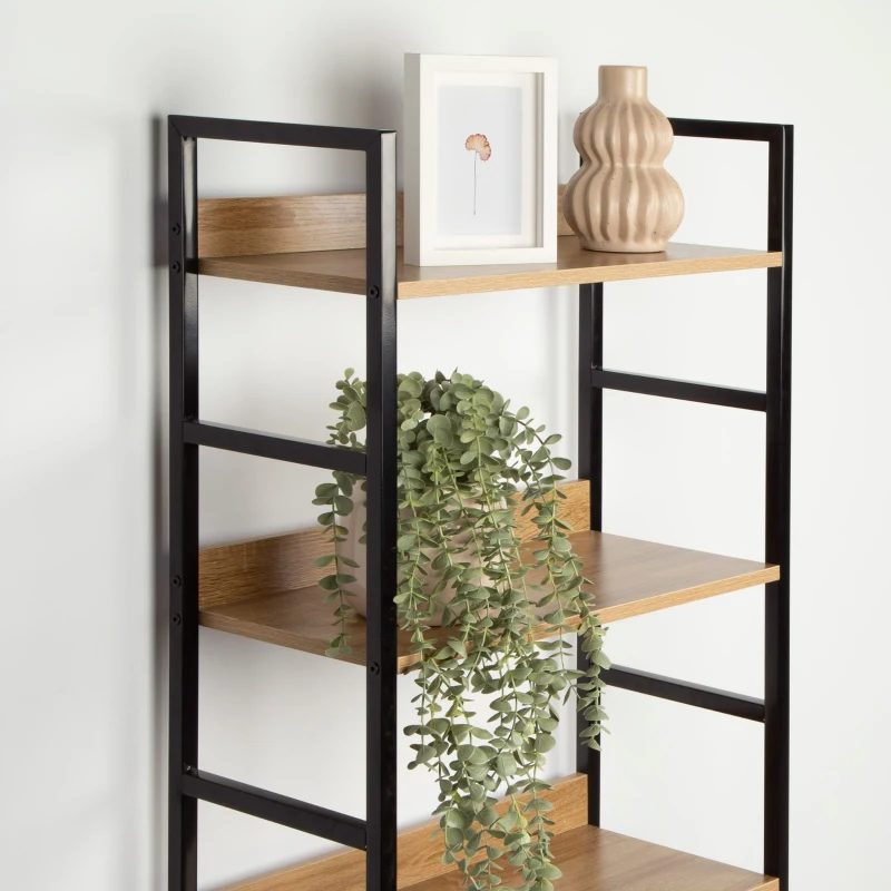 Estantería Madera y Acero 4 Estantes, 60x28x126 Cm, Negro