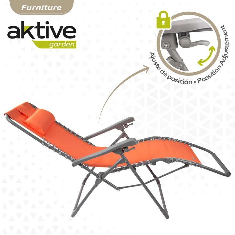 Silla Tumbona Gravedad Cero Plegable con Cojín, 160x52x76 Cm, Naranja