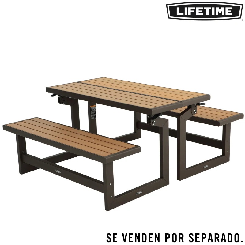 Banco Convertible en Mesa Lifetime, Polietileno de Alta Densidad, 141x78,5x88,5 Cm, Madera
