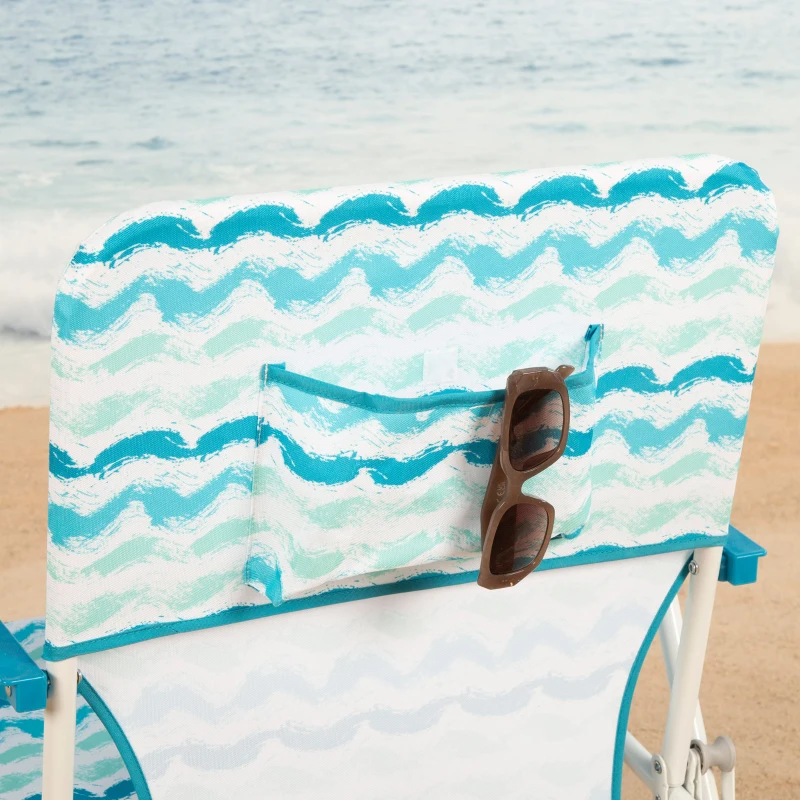 Silla de Playa Plegable Aktive Respaldo Bajo con Bolsillo Trasero 45x40x70 Cm, Azul