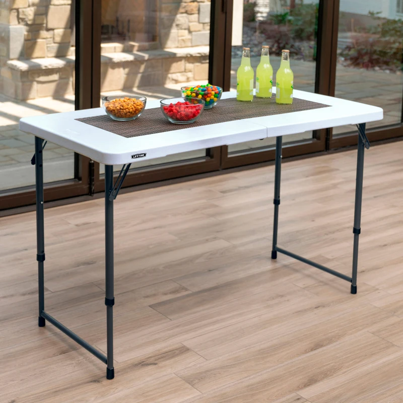 Mesa Plegable Regulable 4 Alturas, 122x61x56-91 Cm, Blanco