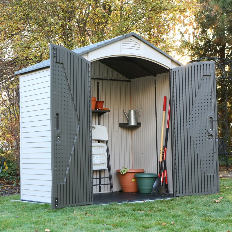Caseta de Jardín Ultrarresistente con Suelo Antideslizante, 214x142x227 Cm, Madera