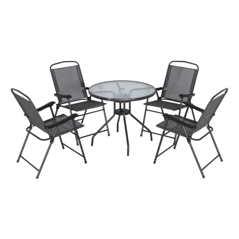 Conjunto de Jardín Aktive Garden Mesa 80x70,5 Cm 4 Sillas Plegables Sombrilla 170 Cm, Negro