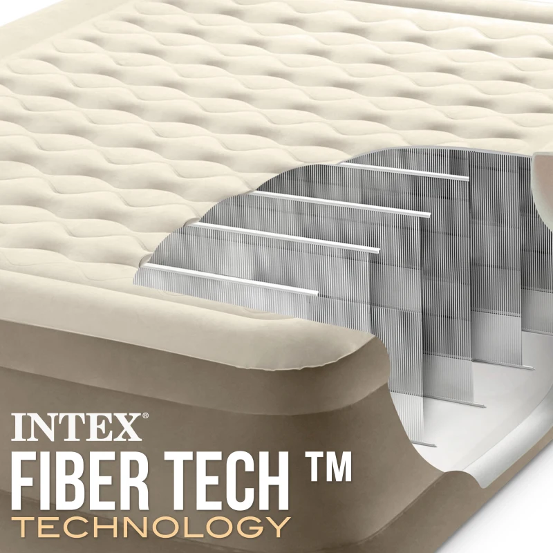 Colchón Hinchable 2 Plazas Ultra Plush Fiber-Tech, 152x203x46 Cm, Gris