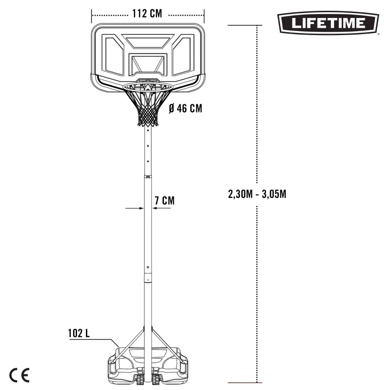 Canasta de Baloncesto Portátil Ultrarresistente Regulable 230-305 Cm, 112x5x76 Cm, Negro