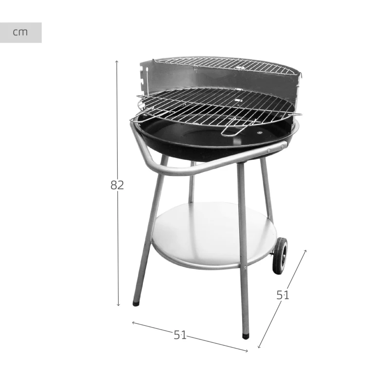 Barbacoa Portátil Redonda con Doble Parrilla y 4 Alturas Regulables, 51x51x82 Cm, Negro y Gris