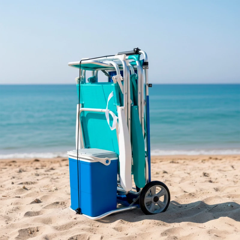 Carro Mesa Playa Plegable 2 en 1 Aktive, 50x52x105 Cm, Azul