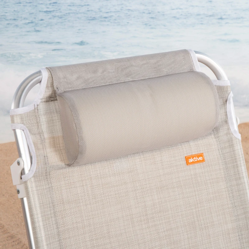 Silla Plegable Multiposición Aktive con Cojín y Bolsillo, 51x45x76 Cm, Beige