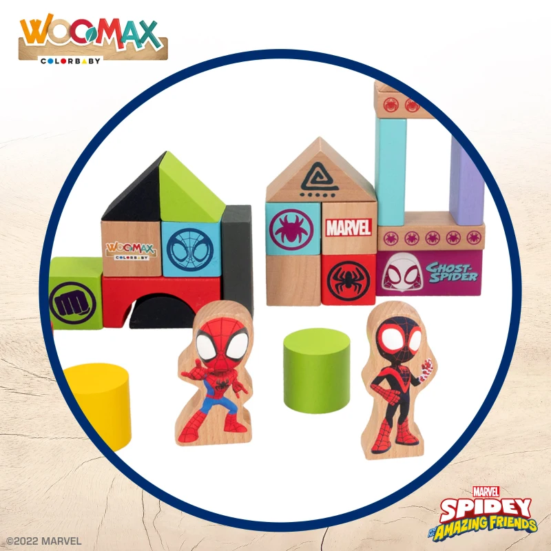 Bloques de Madera Spidey y Su Superequipo, 50 Piezas, 18x18x18,5 Cm, Multicolor