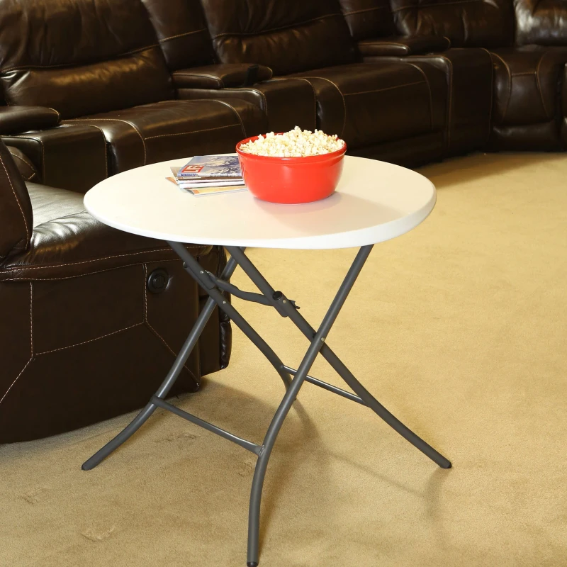 Mesa Auxiliar Plegable Redonda Polietileno Alta Densidad 84x84x74 Cm, Blanco