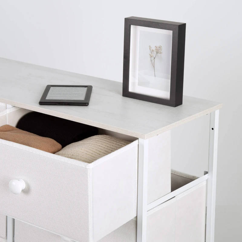 Cómoda 6 Cajones Plegables de Tela, 80x30x62 Cm, Blanco