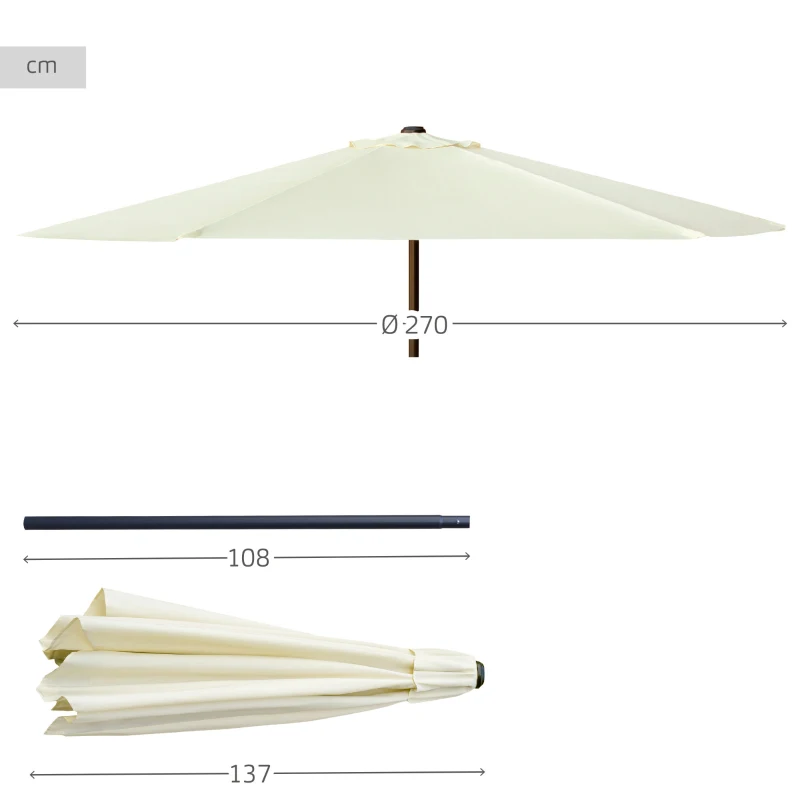 Sombrilla Terraza Hexagonal UV50 Mástil Inclinable con Manivela Ø270 Cm, Crema
