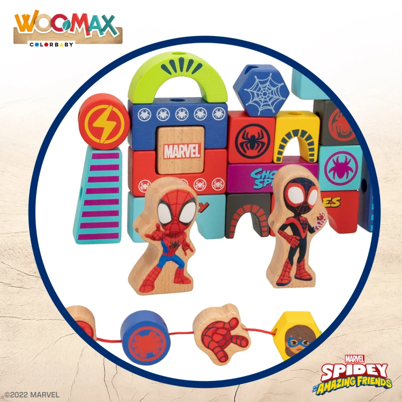 Bloques de Madera Spidey Apilables y Enlazables 33 Piezas, 31x4x28 Cm, Multicolor