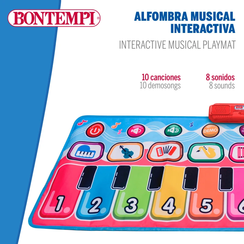 Alfombra Piano Infantil Interactiva 10 Teclas, 129,5x55x0,5 Cm, Multicolor
