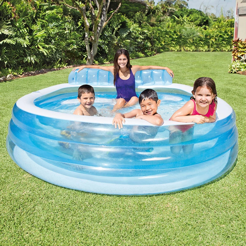 Piscina Hinchable Intex con Sillón y Porta Bebidas, 229x218x79 Cm, Blanco y Azul