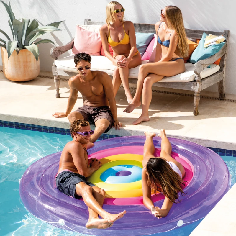 Colchoneta Hinchable Isla para 2 Personas, Ø201x24 Cm, Arcoíris
